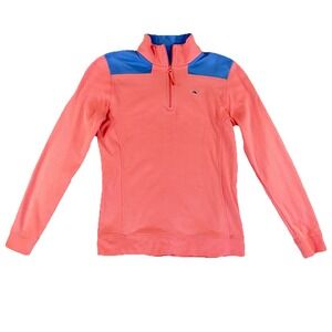 Vineyard Vines Quarter Zip Sweatshirt Coral Pink Blue Coastal Preppy Size XS